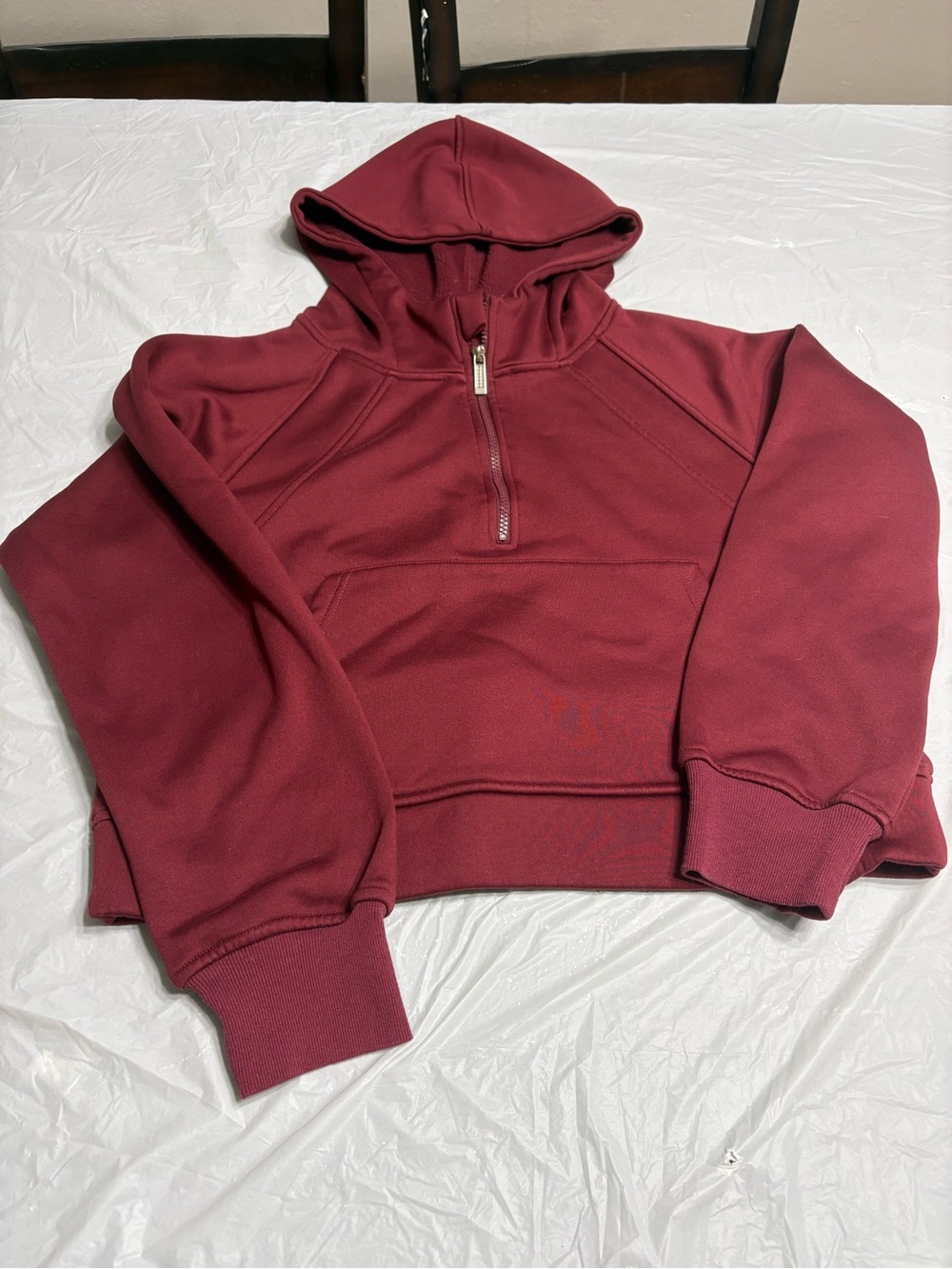 Women's Cropped Half-Zip Hoodie in Burgundy